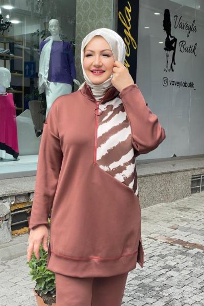 Sukuba tunık önden fermarlı Kahverengi