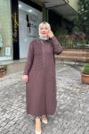 Tam boy nervur detaylı hırka Kahverengi