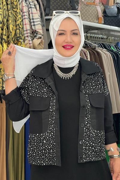 Taş baskılı gomlek Siyah