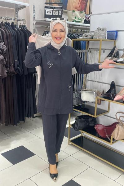 Taş baskılı pantolonlu takım Anadolu Siyahı