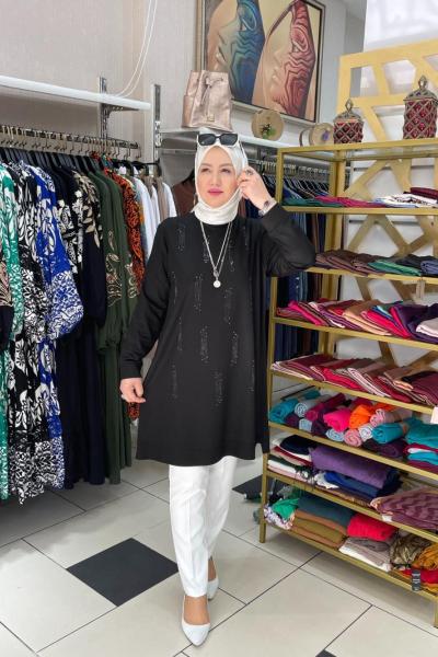 Taş detaylı tunık Siyah
