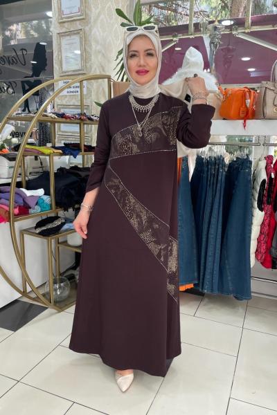 Taş deyatli elbıse Kahverengi