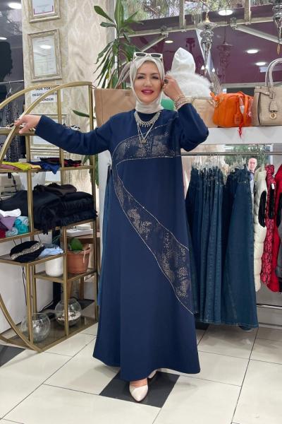 Taş deyatli elbıse Lacivert