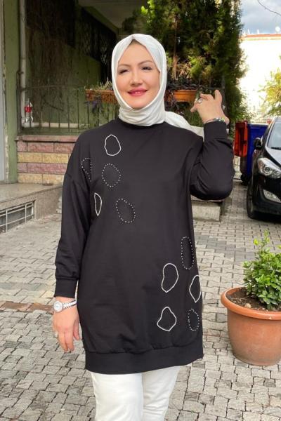 Taş işlemeli tunık Siyah