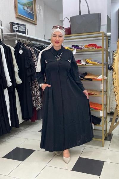 Taşlı modal elbıse Siyah