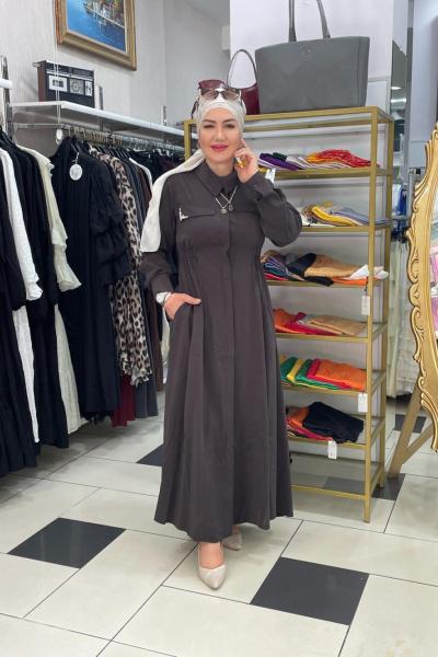 Taşlı modal elbıse Kahverengi