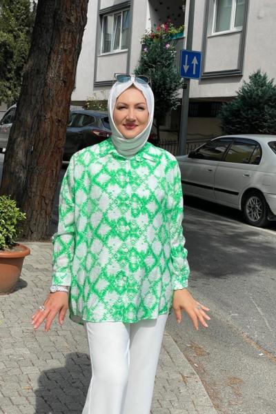 Tensel desenlı gomlek Su Yeşili