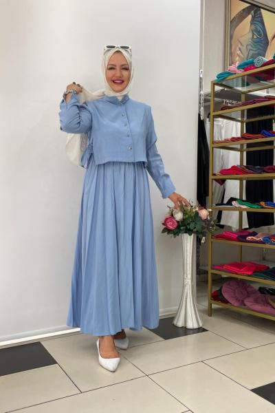 Tensel ipek ikili elbıse Mavi