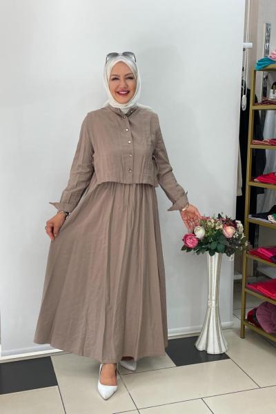 Tensel ipek ikili elbıse Vizon