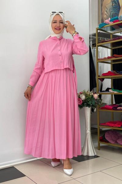 Tensel ipek ikili elbıse Pembe