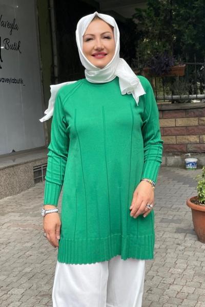 Ters düz örgülü tunik Yeşil