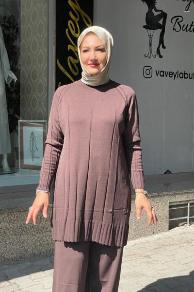 Ters düz örgülü tunik Acı Kahve