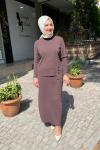 Tokalı etek ustu bluz Acı Kahve