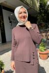 Tokalı etek ustu bluz Acı Kahve