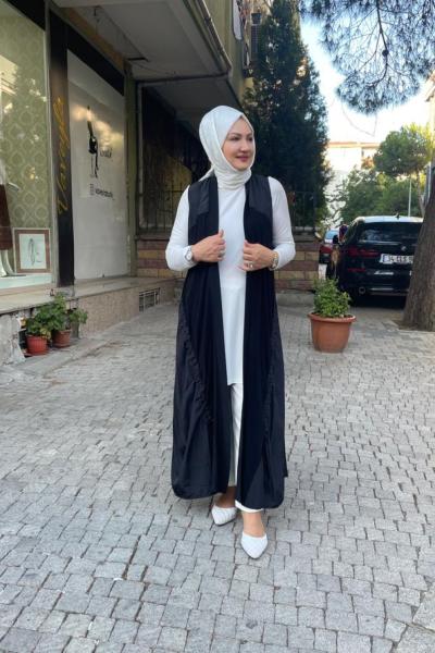 Tunellı paraşut detaylı yelek Siyah