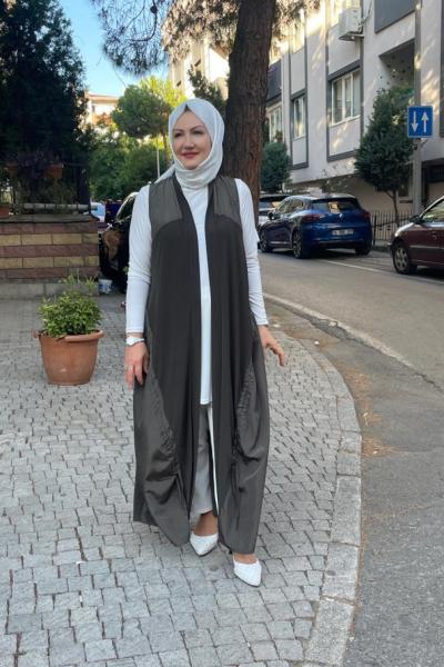 Tunellı paraşut detaylı yelek Yeşil