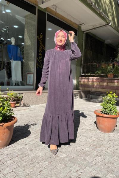 Uzun kollu ipek cupra iç elbise Füme