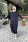 Uzun önden dügmeli hırka Siyah