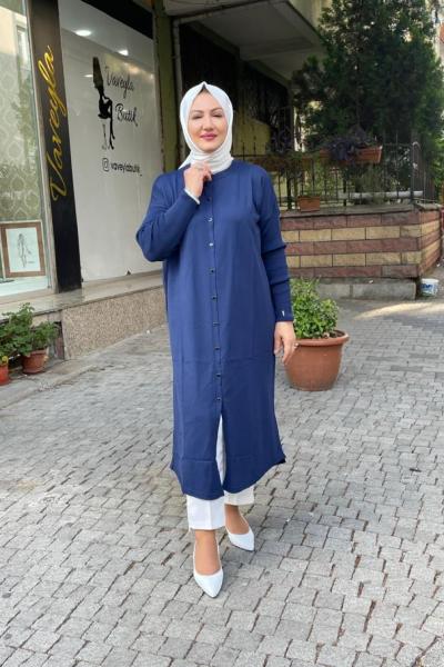 Uzun önden dügmeli hırka Lacivert
