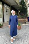 Uzun önden dügmeli hırka Lacivert
