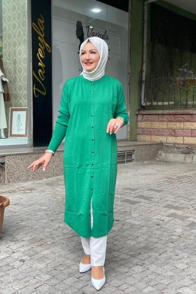 Uzun önden dügmeli hırka Yeşil