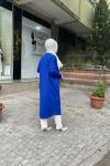 Uzun önden dügmeli hırka Saks Mavisi
