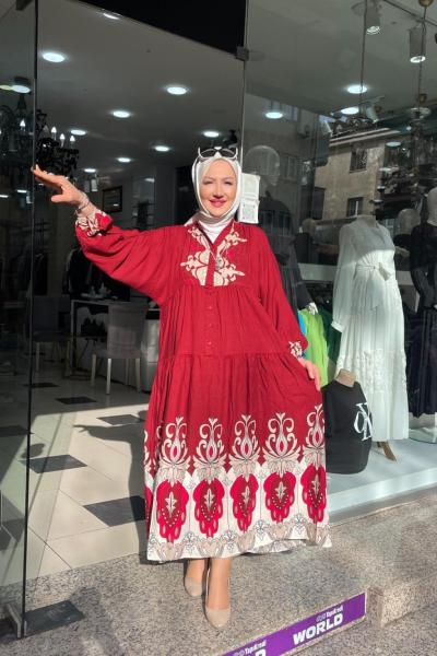 Viskon kamufule elbise Kırmızı