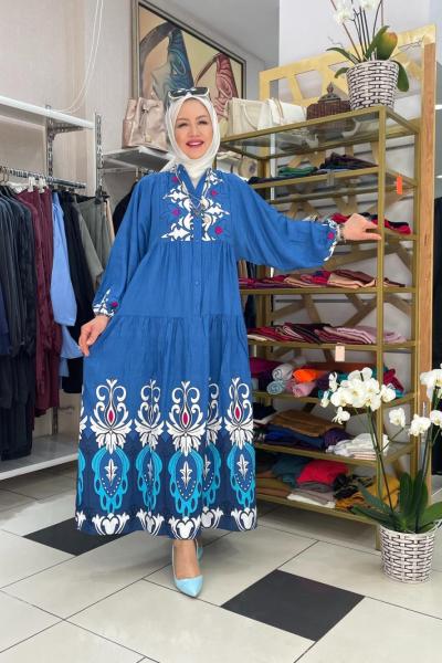 Viskon kamufule elbise Gök Mavi