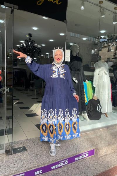 Viskon kamufule elbise Lacivert