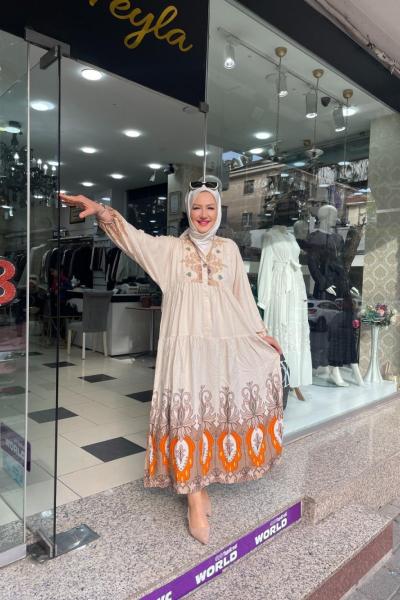 Viskon kamufule elbise Bej