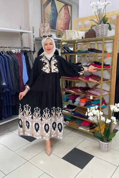 Viskon kamufule elbise Siyah Yasemin