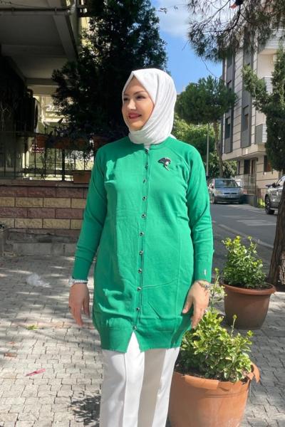 Yaka ineli kısa hırka Su Yeşili