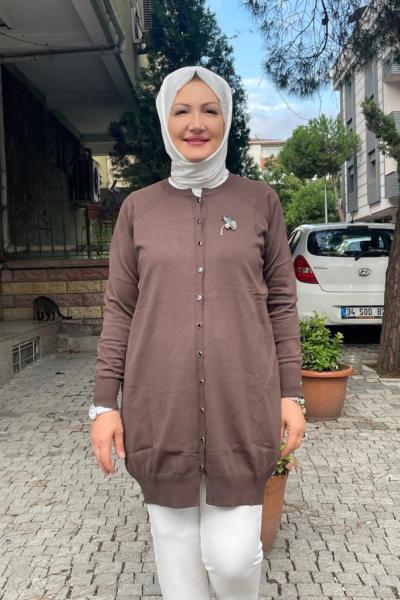 Yaka ineli kısa hırka Acı Kahve