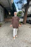 Yaka ineli kısa hırka Acı Kahve