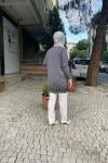 Yaka ineli kısa hırka Füme