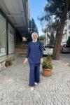 Yaka ineli kısa hırka Lacivert