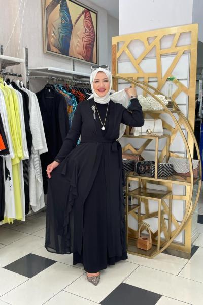 Yaka ineli etek ucu fır fırlı abaya Anadolu Siyahı