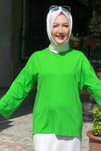 Yakası boncuk aksesuarlı banbu tunik Yeşil