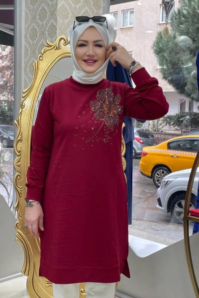 Yakası papatya tunık Bordo