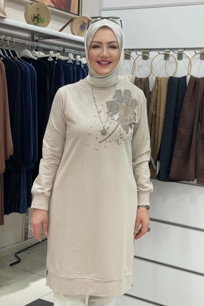 Yakası papatya tunık Taş Rengi