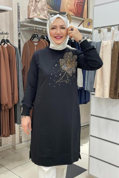 Yakası papatya tunık Siyah