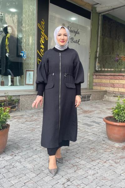Yakası ve kolları ribanalı belden buzgulu kap Anadolu Siyahı