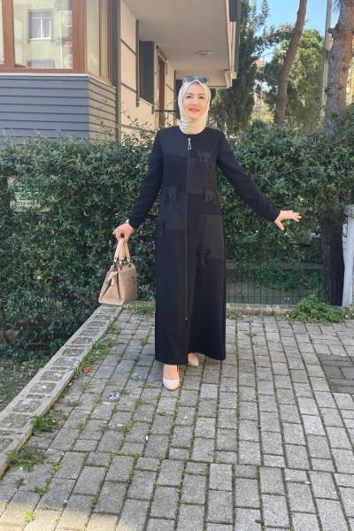 Yamalı nakiş krep ferace Siyah