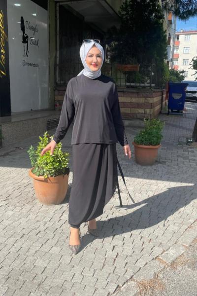 Yandan büyük cepli şalvar takım Siyah