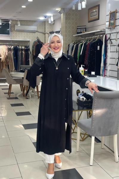 Yandan dügmeli elbise Siyah