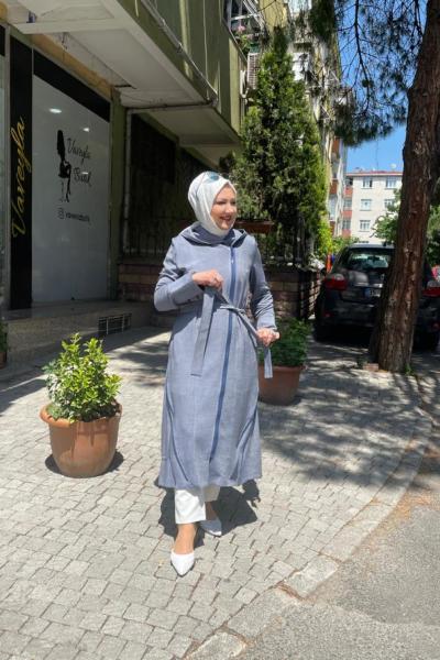 Yandan fermuarlı kapşonlu kap Mavi