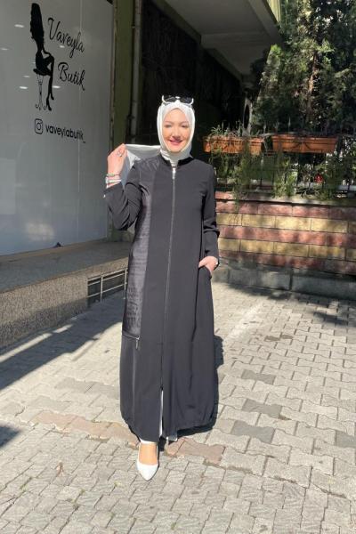 Yandan fermuarlı ferace Siyah