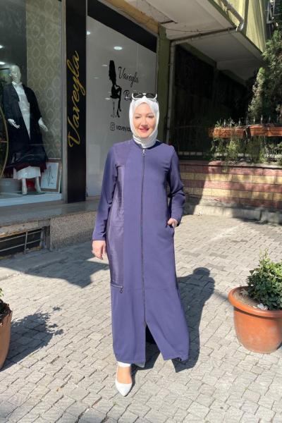 Yandan fermuarlı ferace Lacivert