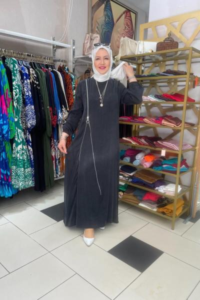 Yandan fermuar detaylı duz elbıse Siyah