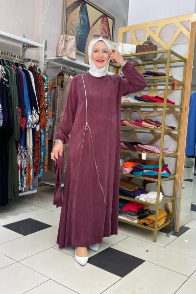 Yandan fermuar detaylı duz elbıse Mürdüm